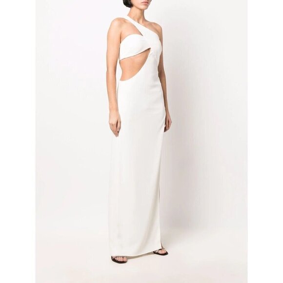 Monot Cut Out One Shoulder Maxi Dress in White New Womens Long Maxi Gown - Picture 11 of 17